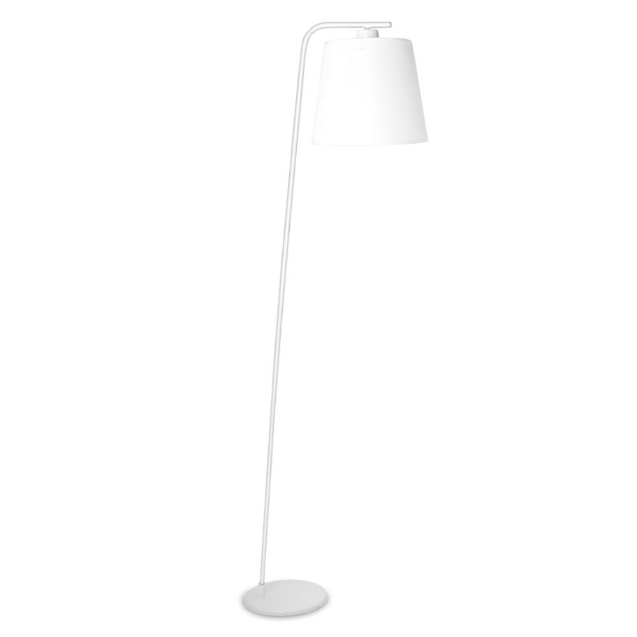 Lámpara de pie metal blanco y pantalla blanca
